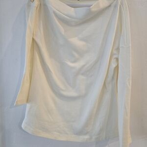CCK Draped Cream Long-Sleeve Women's Top with Button Accent
